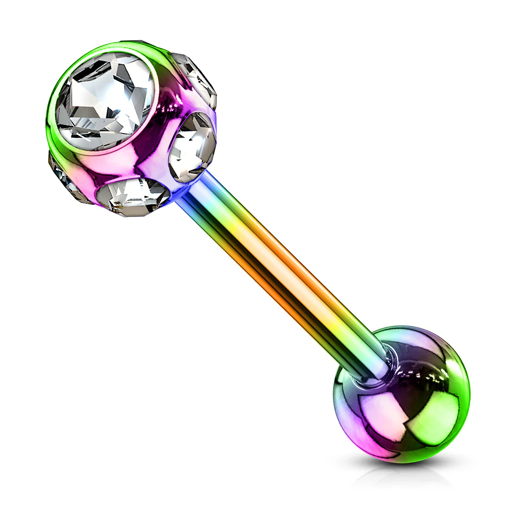 7 CZ Set Ball Assorted Titanium Barbell Tongue Rings - Image 3