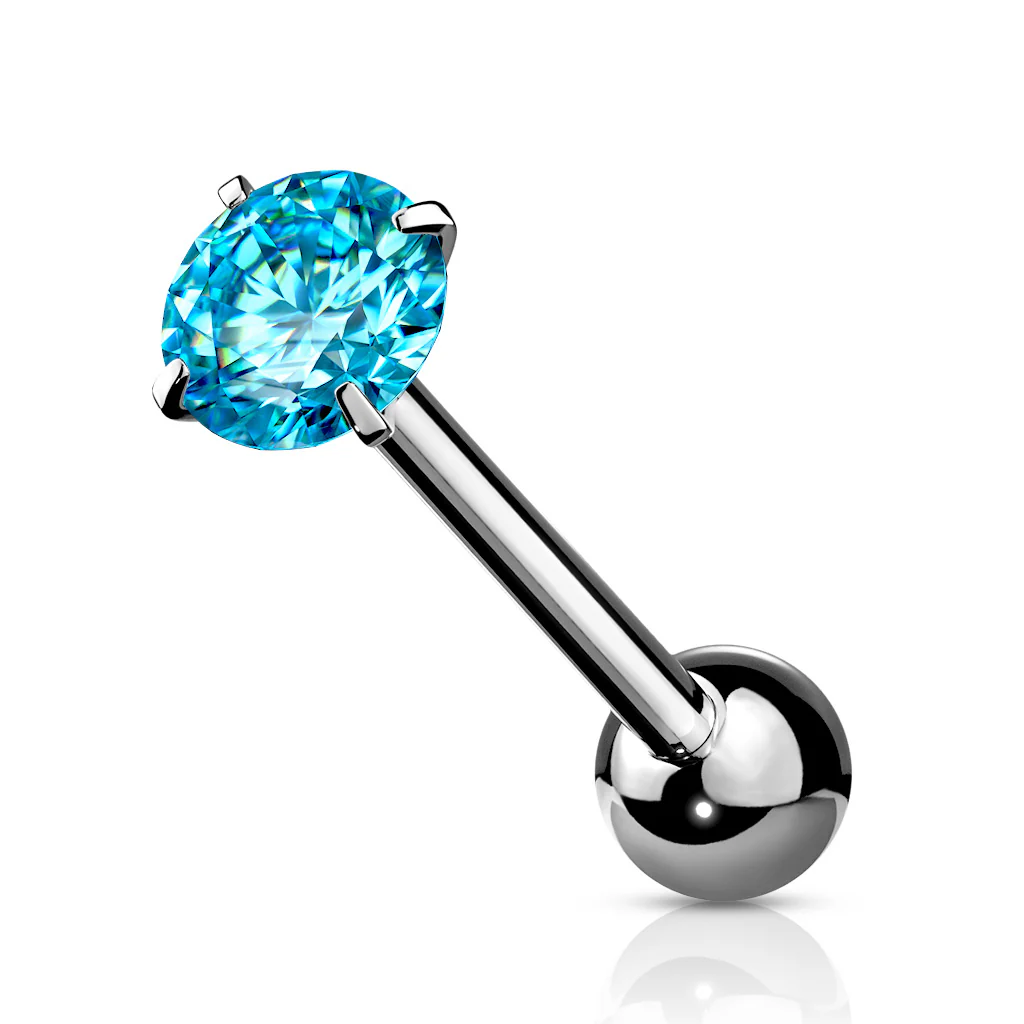 6 mm Prong Set Round CZ Surgical Steel Tongue Ring Barbells - Image 7