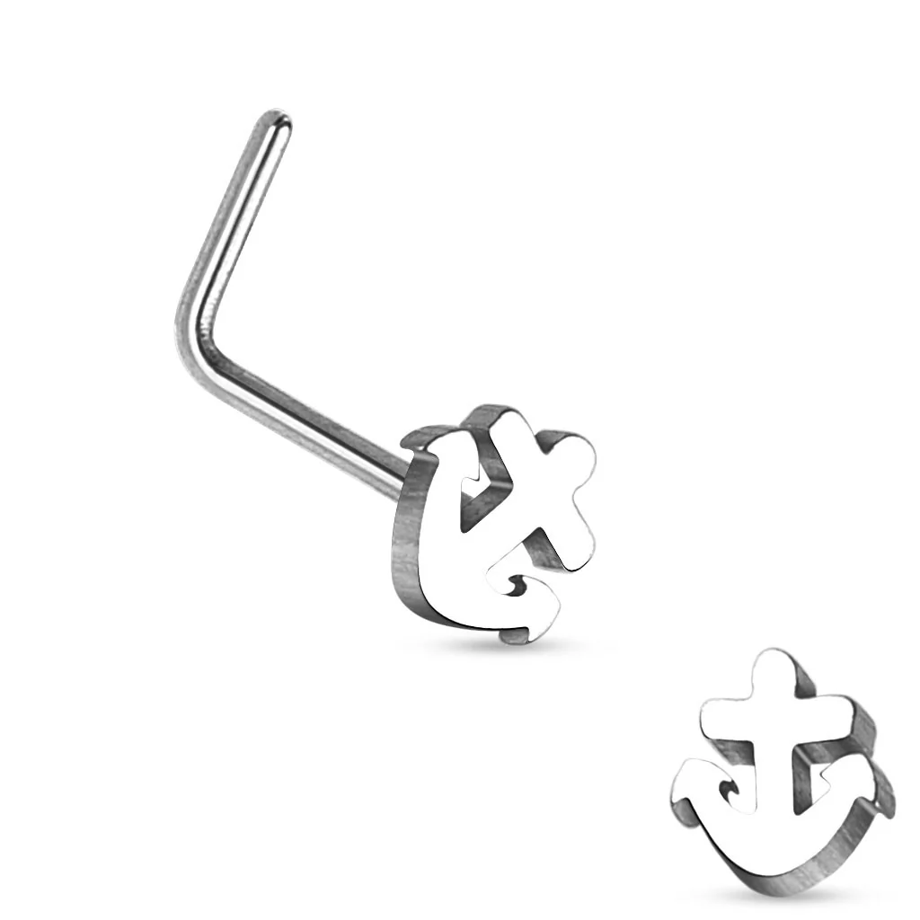 Nautical Anchor Top 316L Surgical Steel "L" bend Nose Stud Rings - Image 4