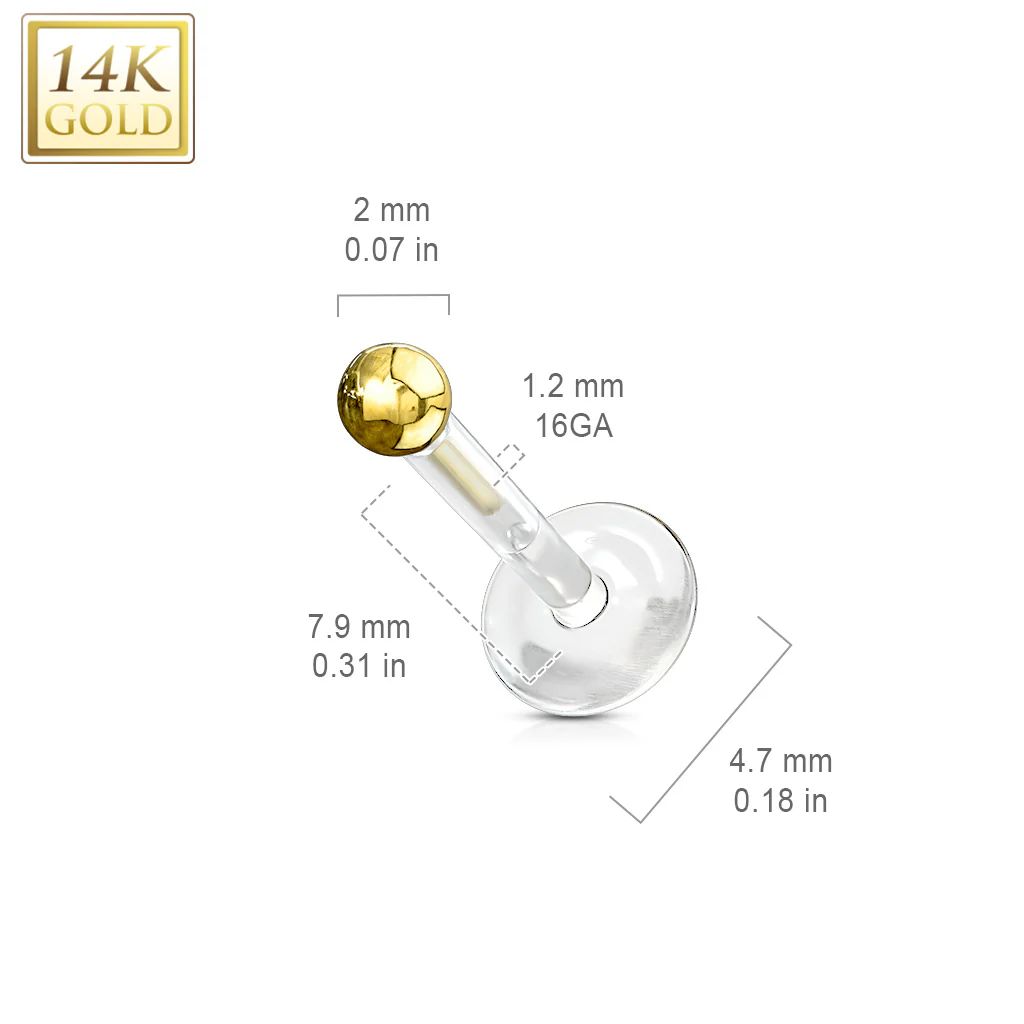14K Solid Gold Ball Top PTFE Flex Shaft Labret Monroe Cartilage - Image 3