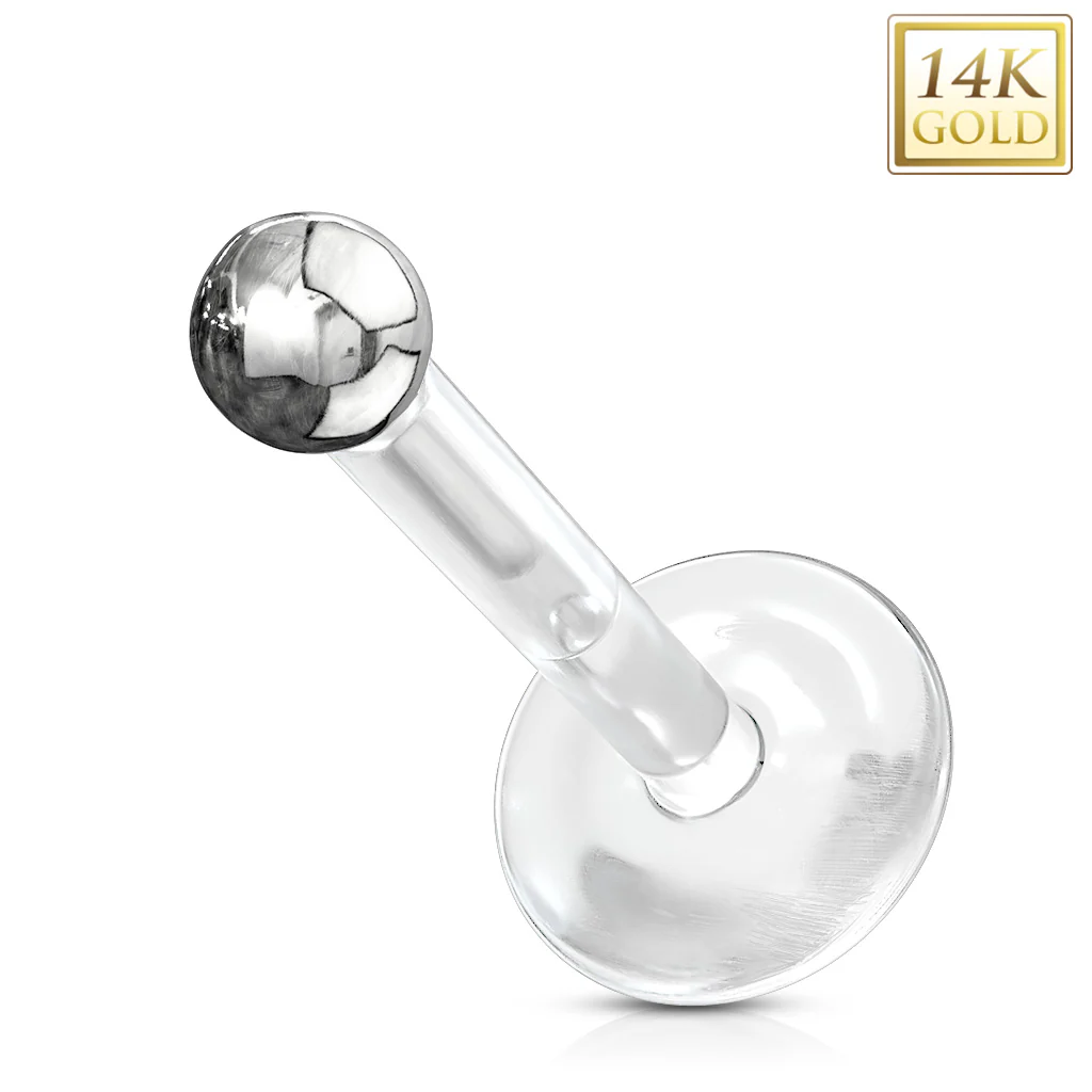 14K Solid Gold Ball Top PTFE Flex Shaft Labret Monroe Cartilage - Image 4