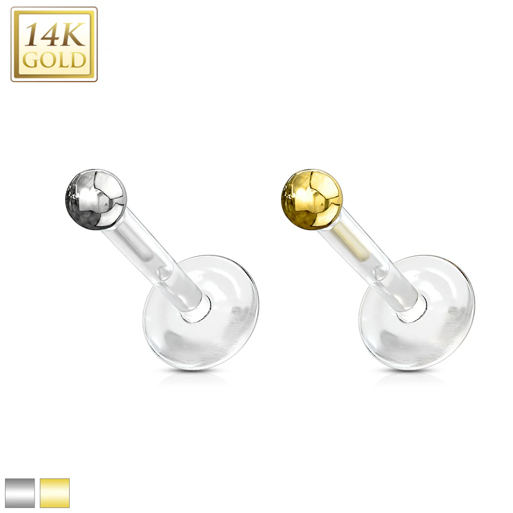 14K Solid Gold Ball Top PTFE Flex Shaft Labret Monroe Cartilage - Image 6