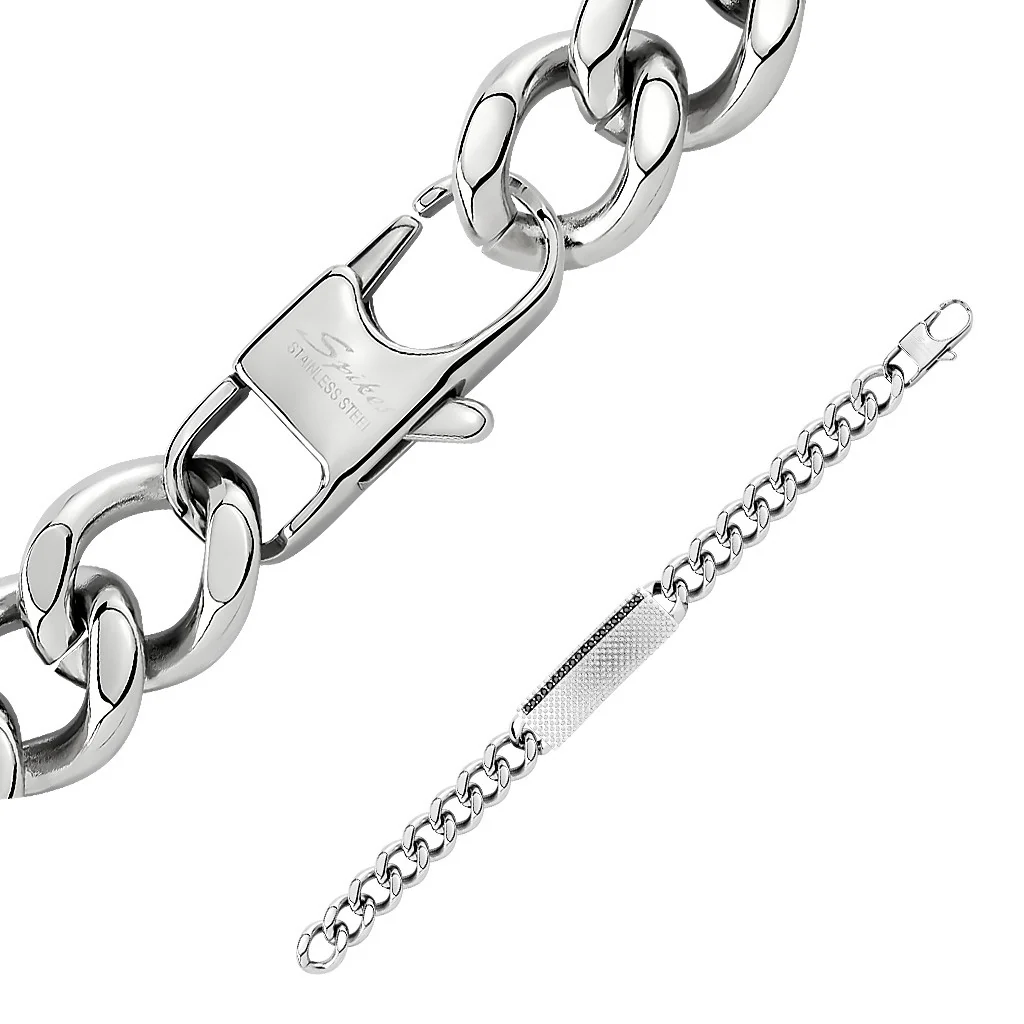 Black CZ Lined Plate with Small Bump Texture Stainless Steel Bracelet - Image 3