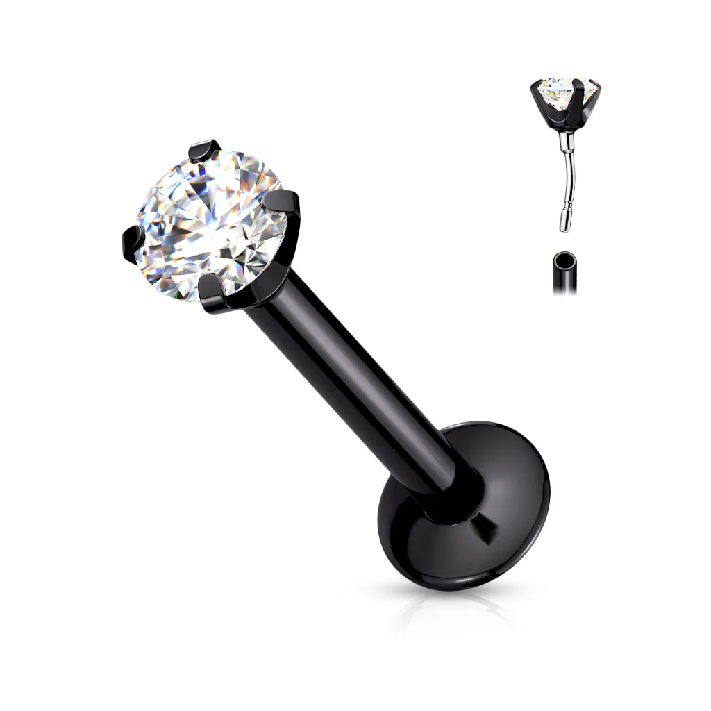 Clear CZ Prong Set Threadless New Push In Style Labret Ear Cartilage 20G - Image 3