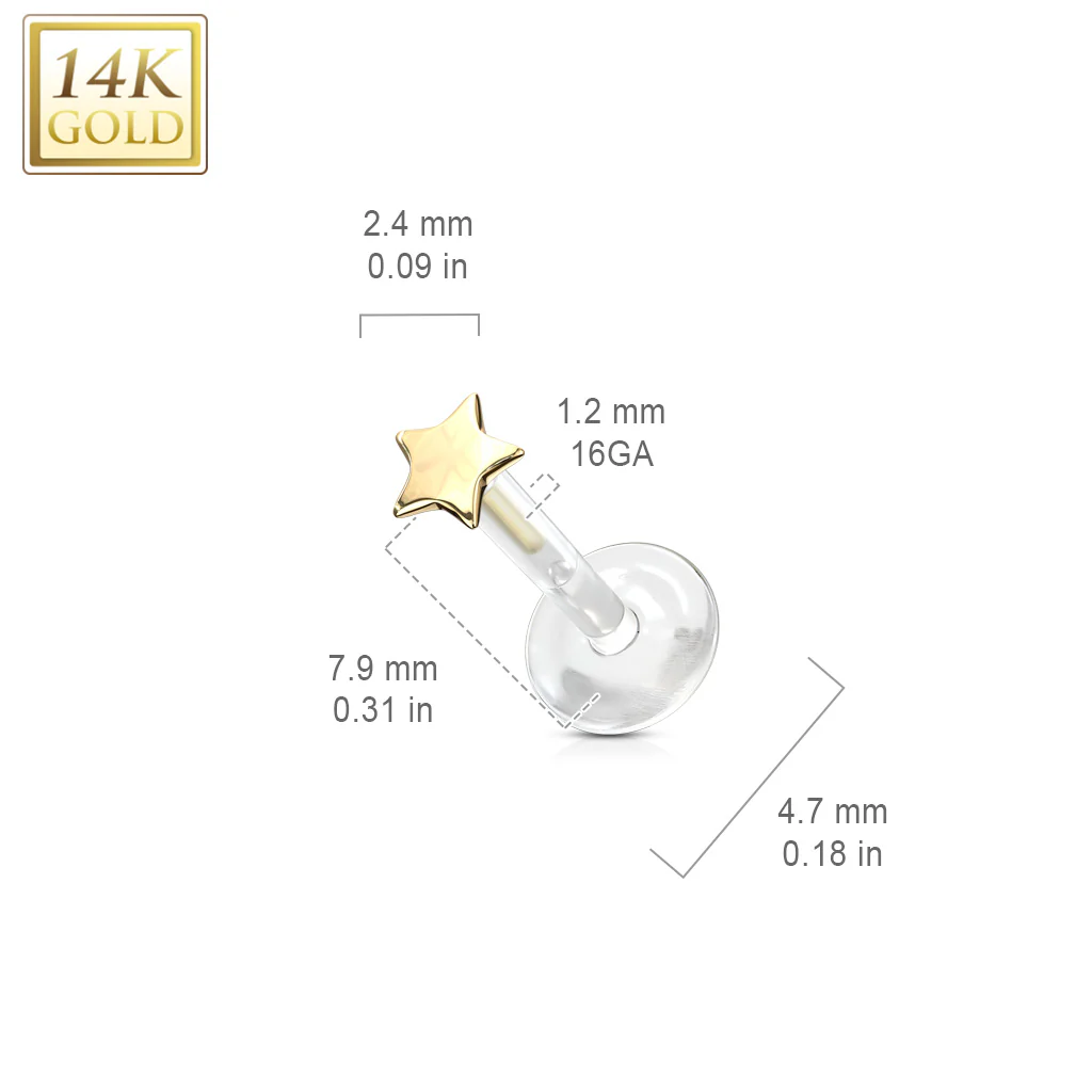 14K Solid Gold Star Bio Flex Shaft Labret Monroe Cartilage - Image 3