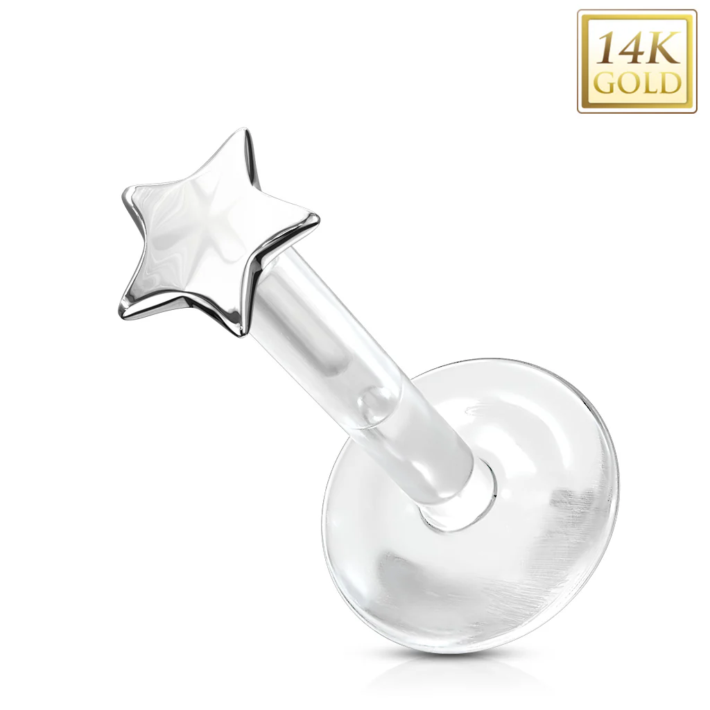 14K Solid Gold Star Bio Flex Shaft Labret Monroe Cartilage - Image 4
