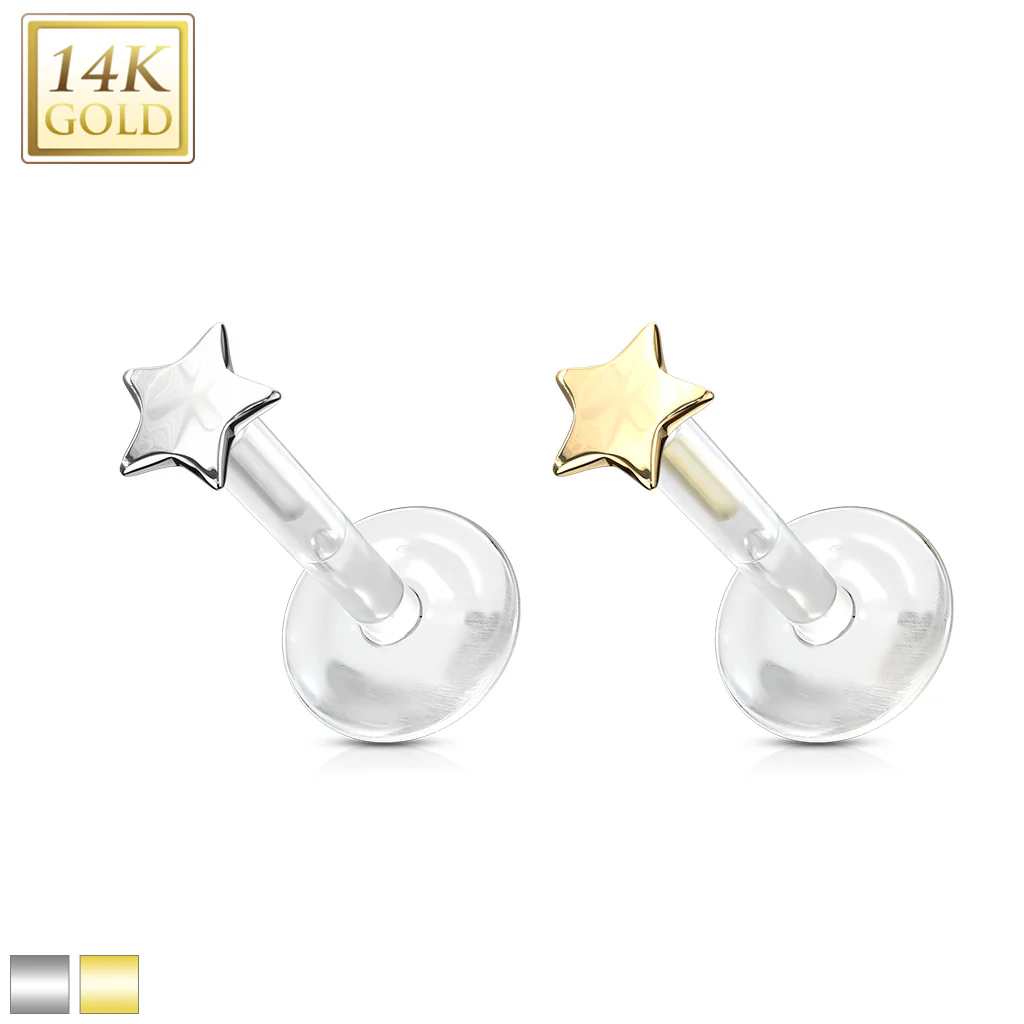 14K Solid Gold Star Bio Flex Shaft Labret Monroe Cartilage - Image 6