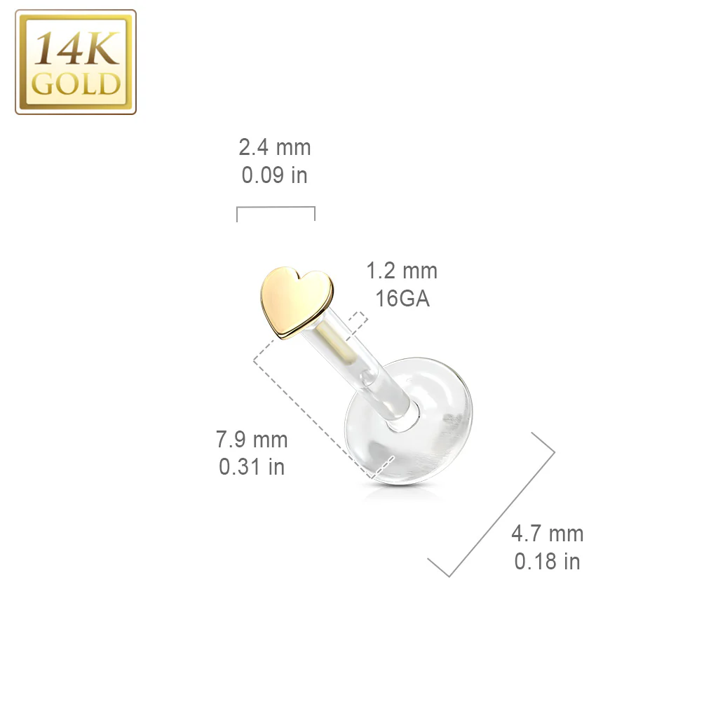 14K Solid Gold Heart Bio Flex Shaft Labret Monroe Cartilage - Image 3