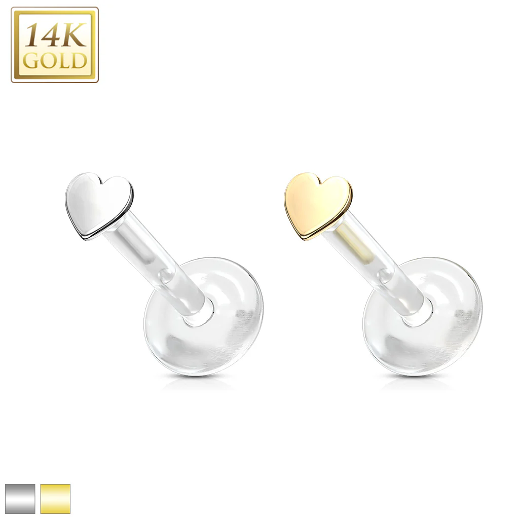 14K Solid Gold Heart Bio Flex Shaft Labret Monroe Cartilage - Image 6