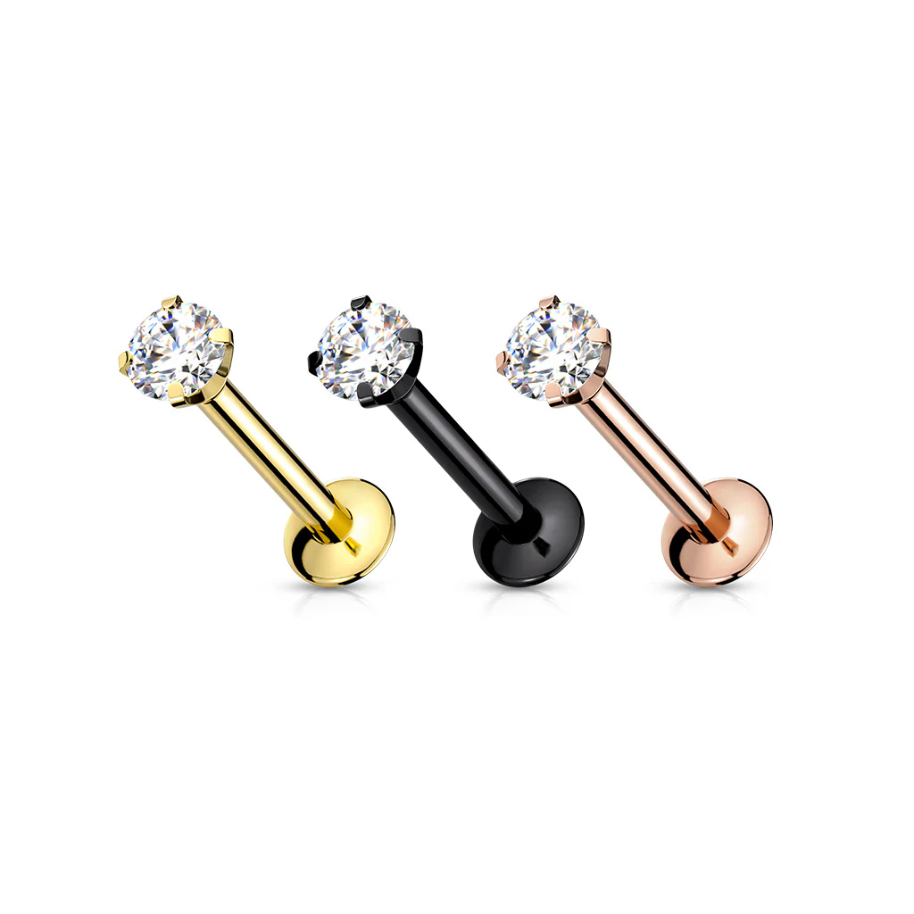 3 mm Clear CZ Prong Set Threadless New Push In Style Labret Ear Cartilage 18G - Image 5