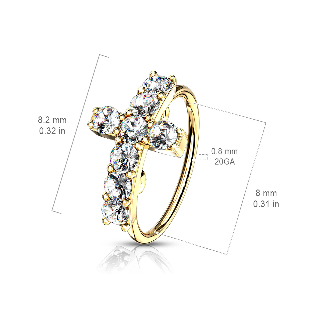 CZ Paved Cross Ear Cartilage Daith Tragus Helix Earrings Hoop Nose Rings - Image 3
