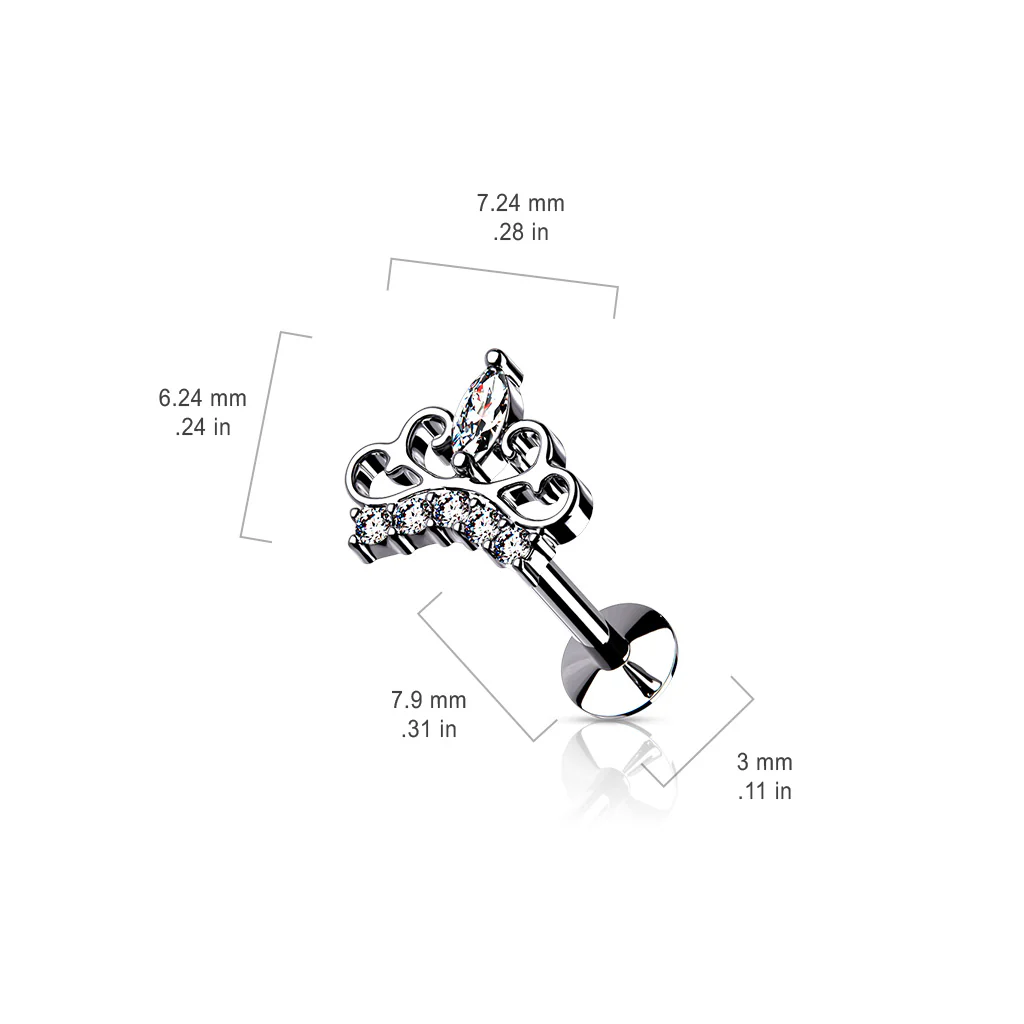 CZ Paved Tiara Threadless Top Labret Tragus Snug Ear Cartilage Helix Studs - Image 6