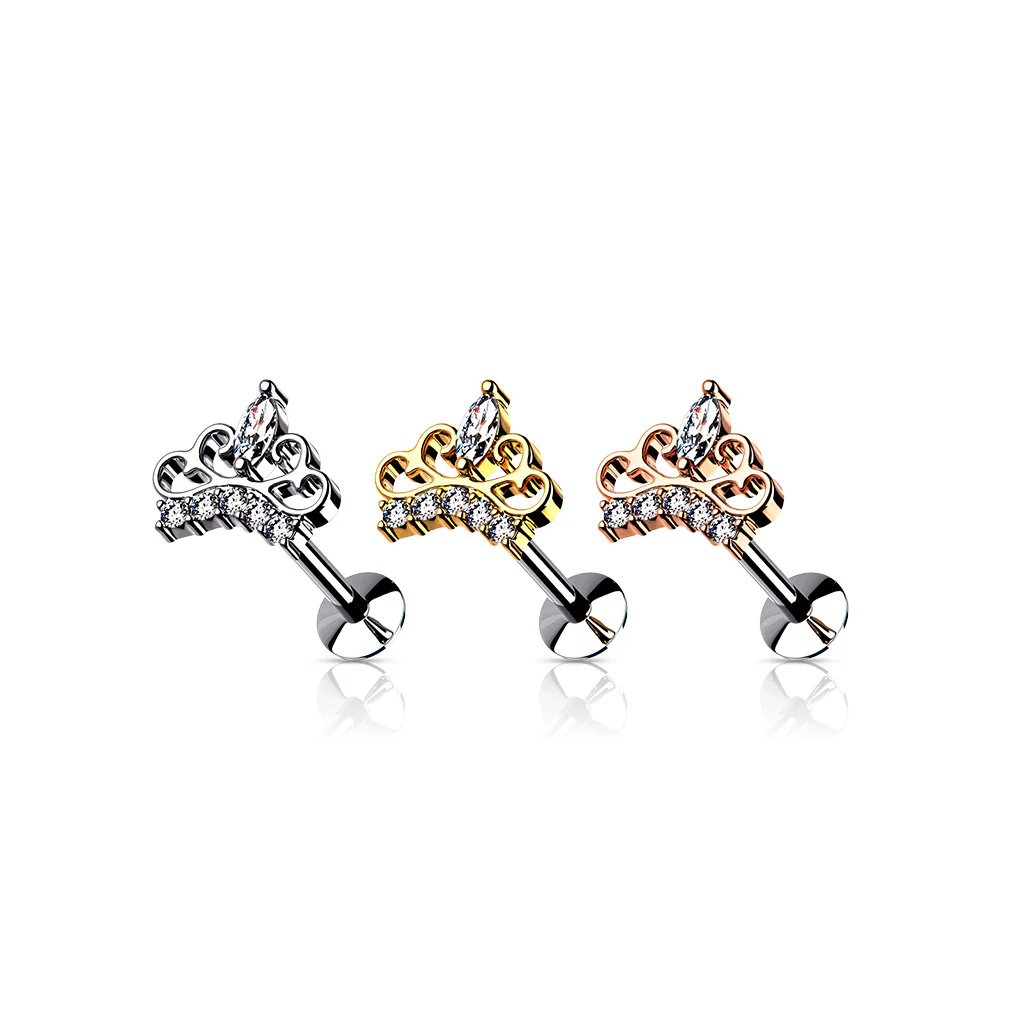 CZ Paved Tiara Threadless Top Labret Tragus Snug Ear Cartilage Helix Studs - Image 7
