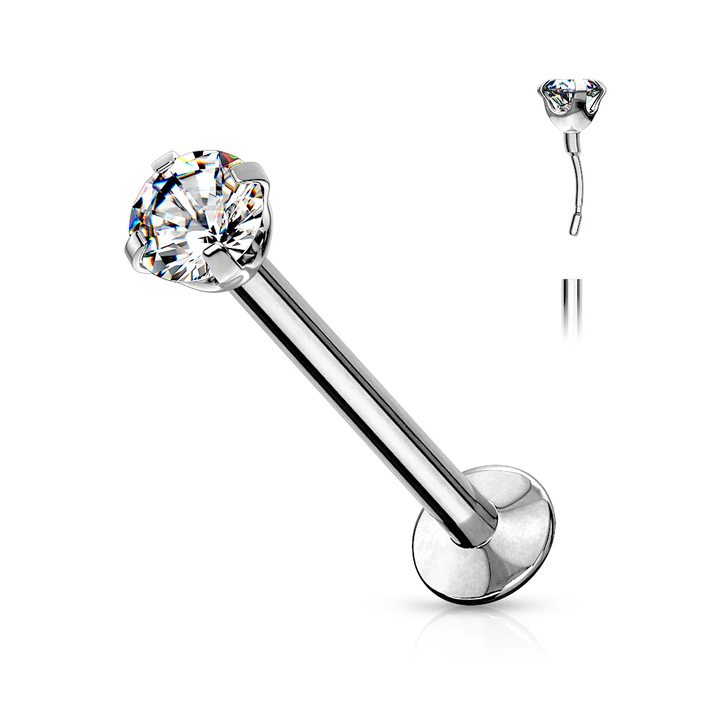 Push In Prong CZ Top Threadless Stud Lip Labret Ear Cartilage - Image 3