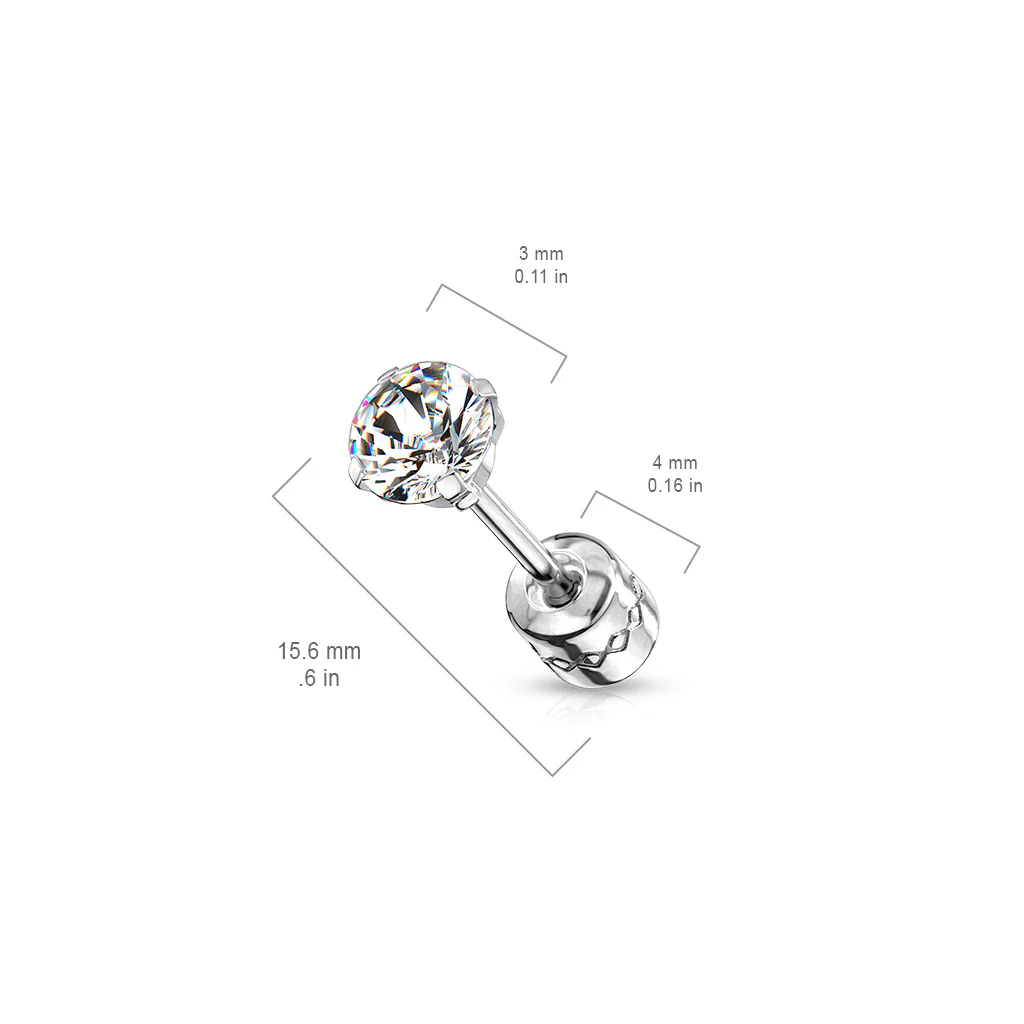 Pair Prong Set CZ 316L Surgical Steel Earring Studs Helix Screw Back With CZ - Image 4