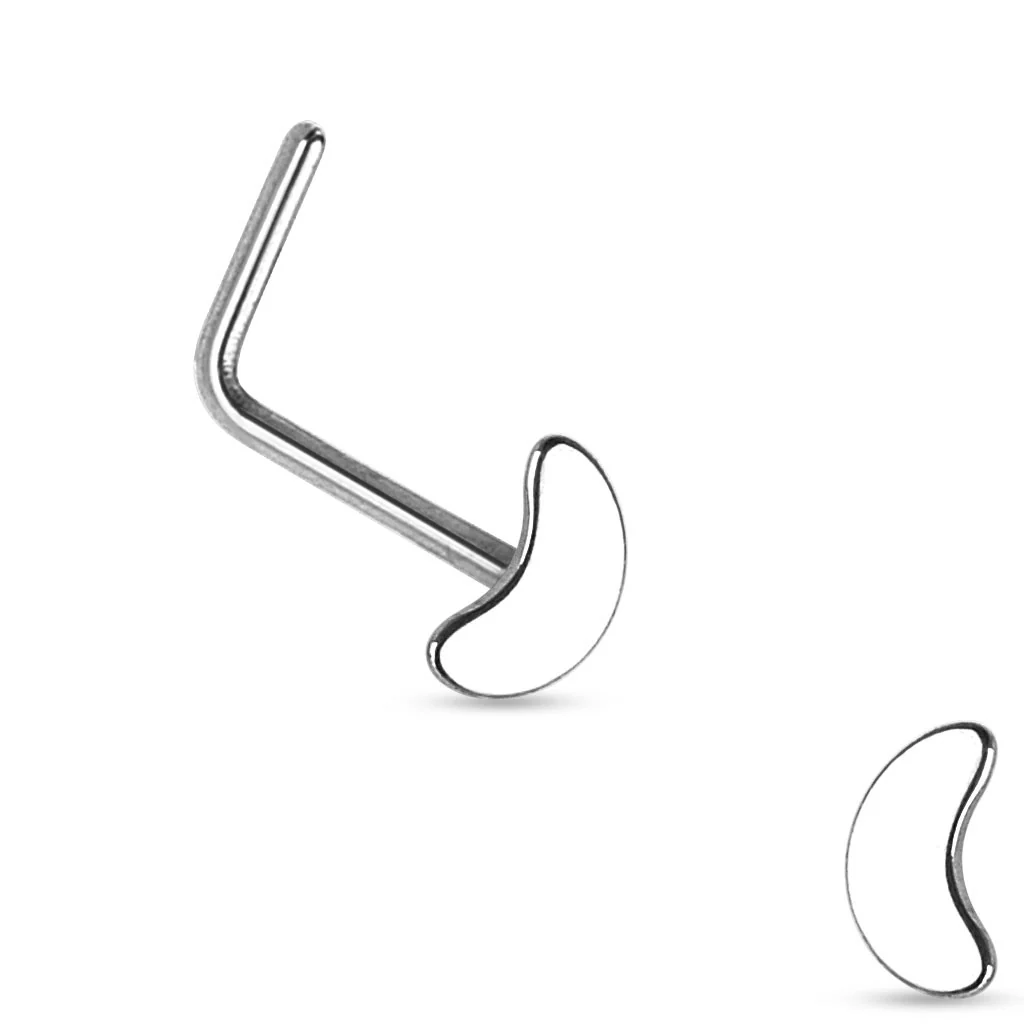 Crescent Moon Top 316L Surgical Steel "L" bend Nose Stud Rings - Image 4