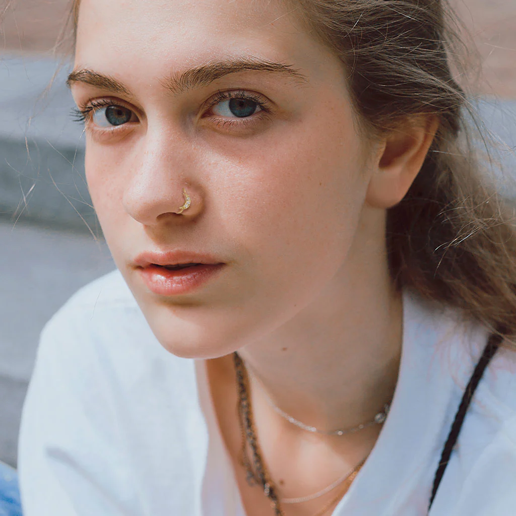 CZ Crescent Moon Ear Cartilage Daith Tragus Helix Earrings Hoop Nose Rings - Image 5