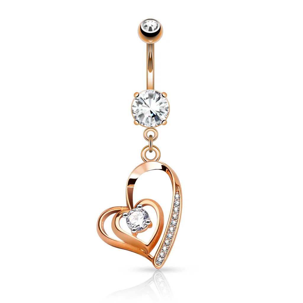 CZ Double Heart Dangle Surgical Steel Belly Button Navel Rings - Image 5