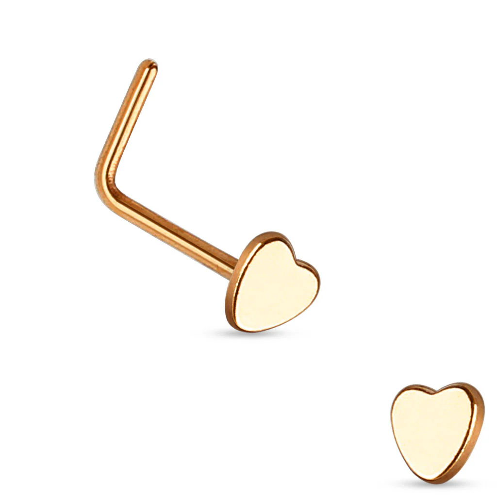 Heart Top 316L Surgical Steel "L" bend Nose Stud Rings - Image 3