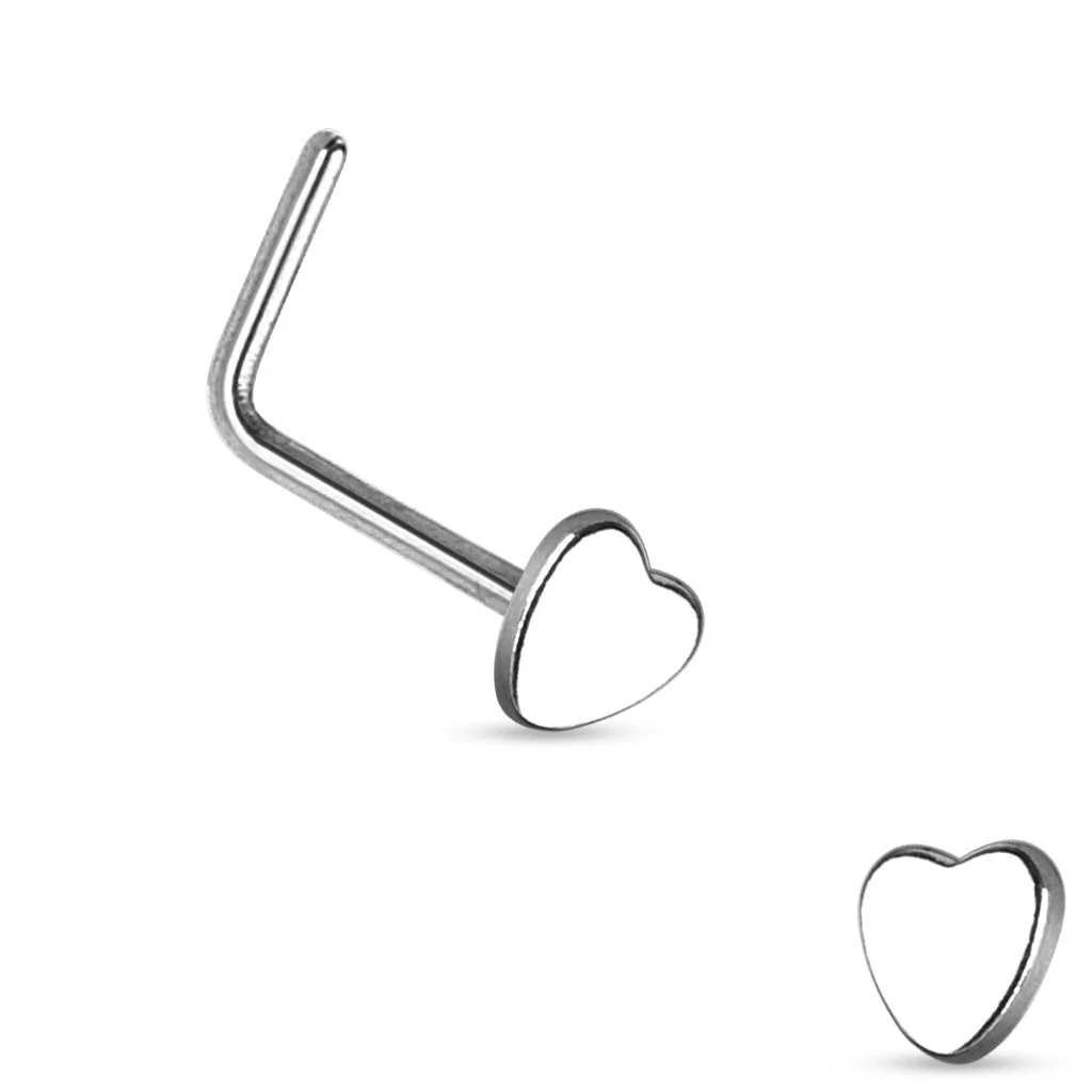 Heart Top 316L Surgical Steel "L" bend Nose Stud Rings - Image 4