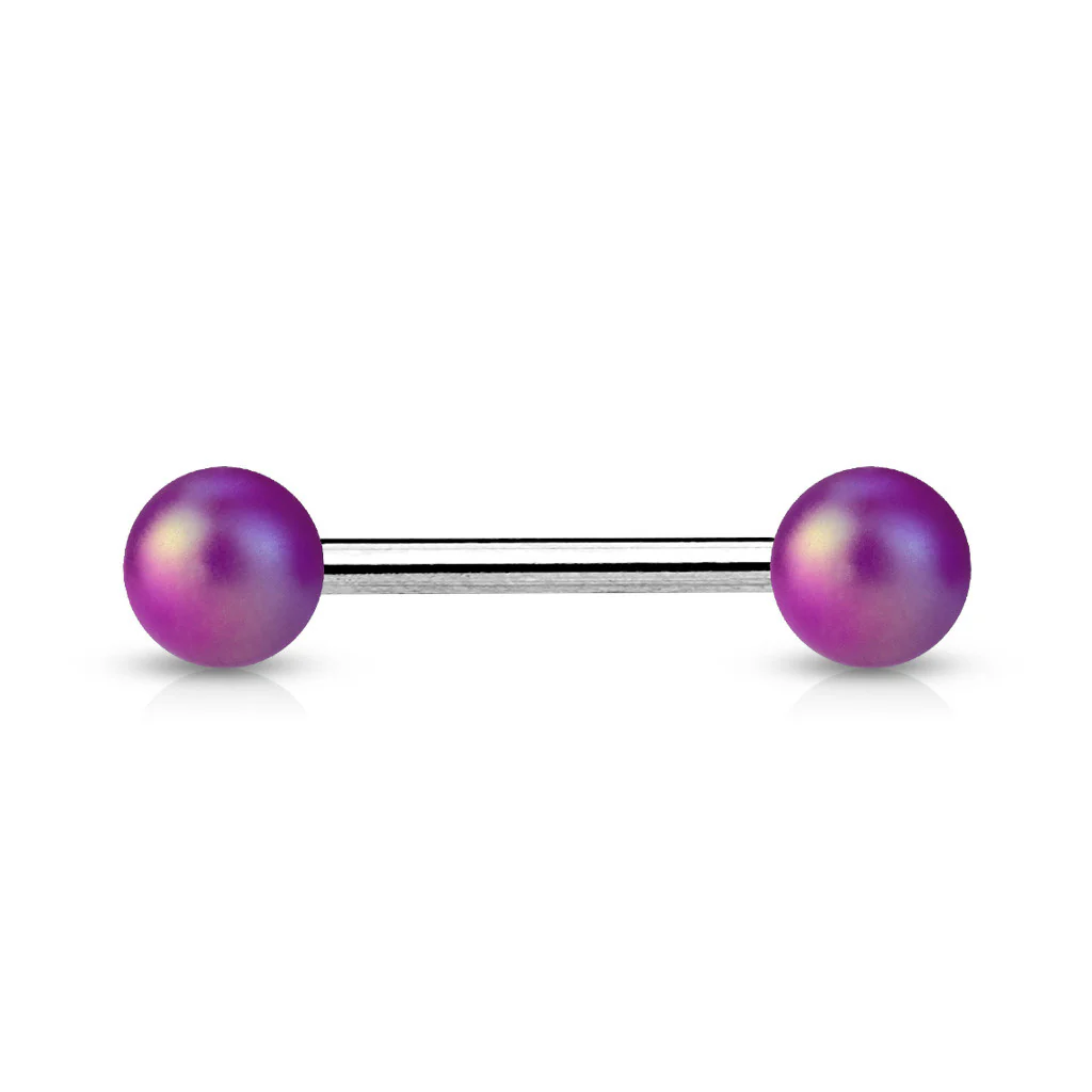 Matte Finish Pearlish Ball 316L Surgical Steel Tongue Ring - Image 4