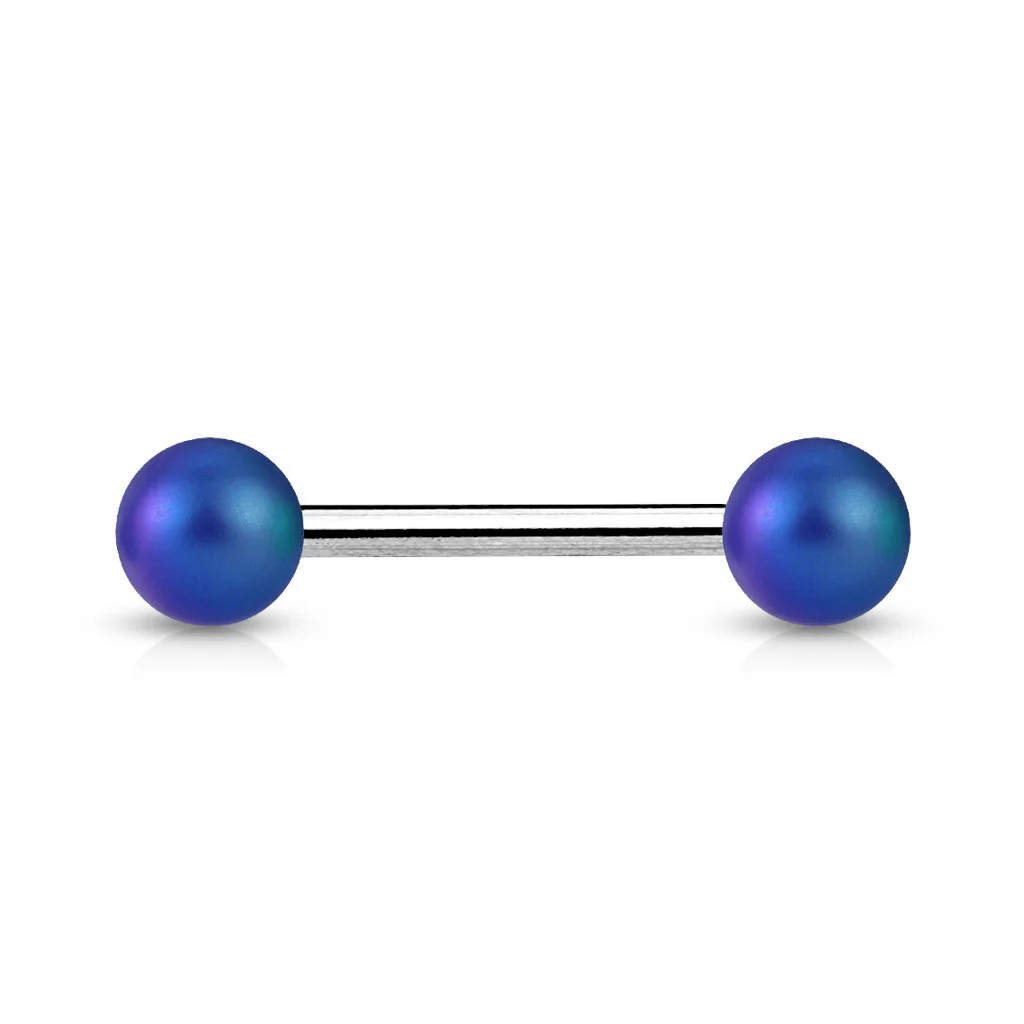Matte Finish Pearlish Ball 316L Surgical Steel Tongue Ring - Image 5