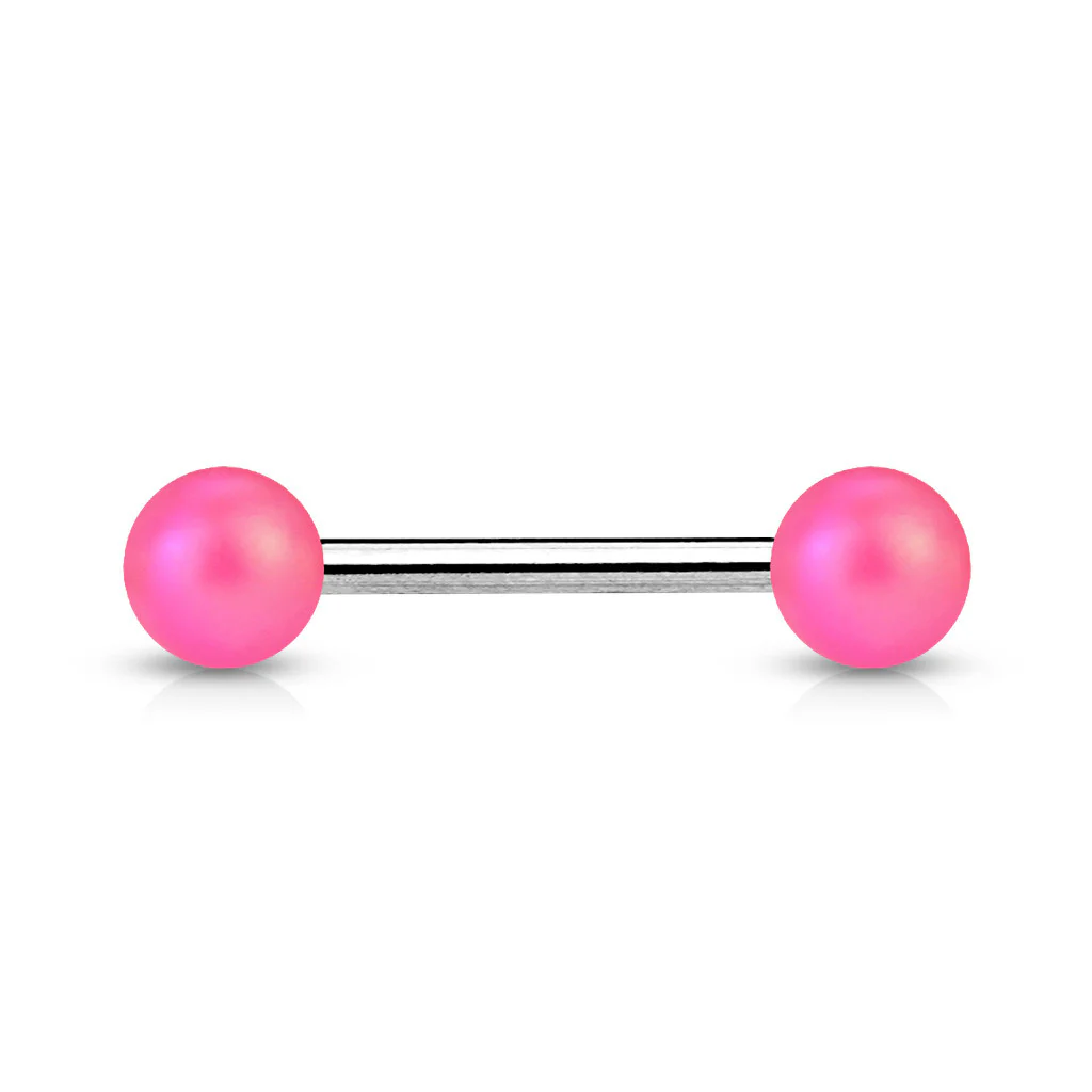 Matte Finish Pearlish Ball 316L Surgical Steel Tongue Ring - Image 7