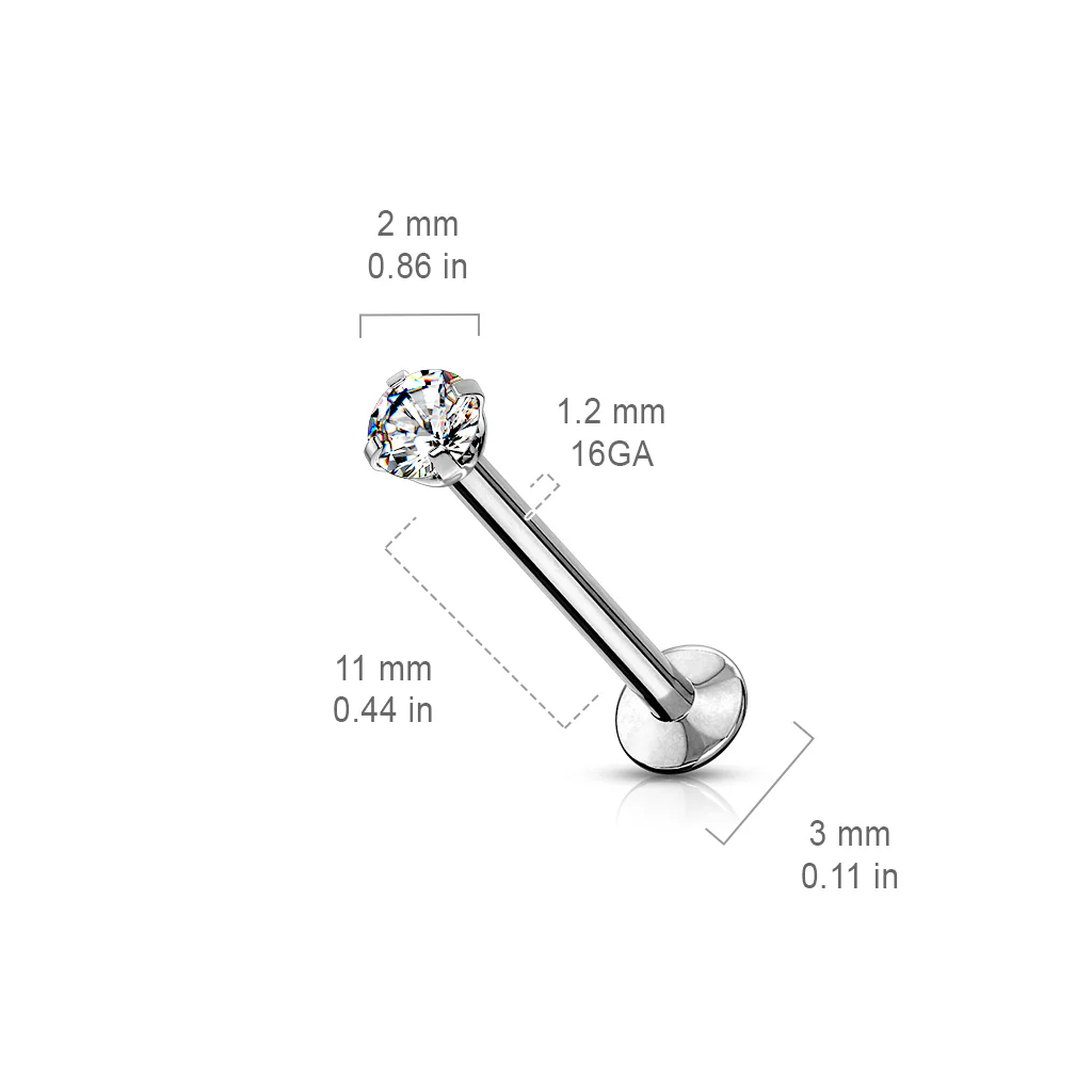Push In Threadless Prong CZ Top Lip Labret Stud Ear Cartilage - Image 6