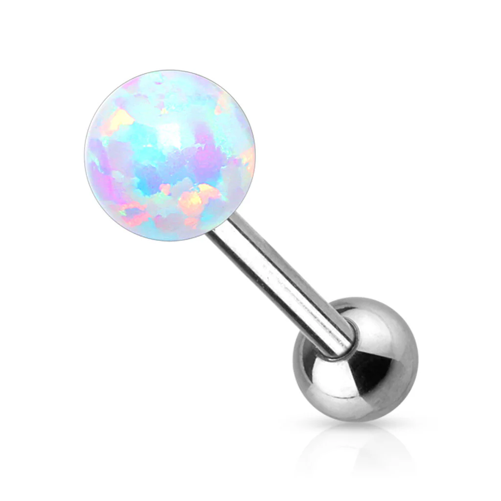 Opal Ball Internally Threaded Top Surgical Steel Tongue Ring - Image 3