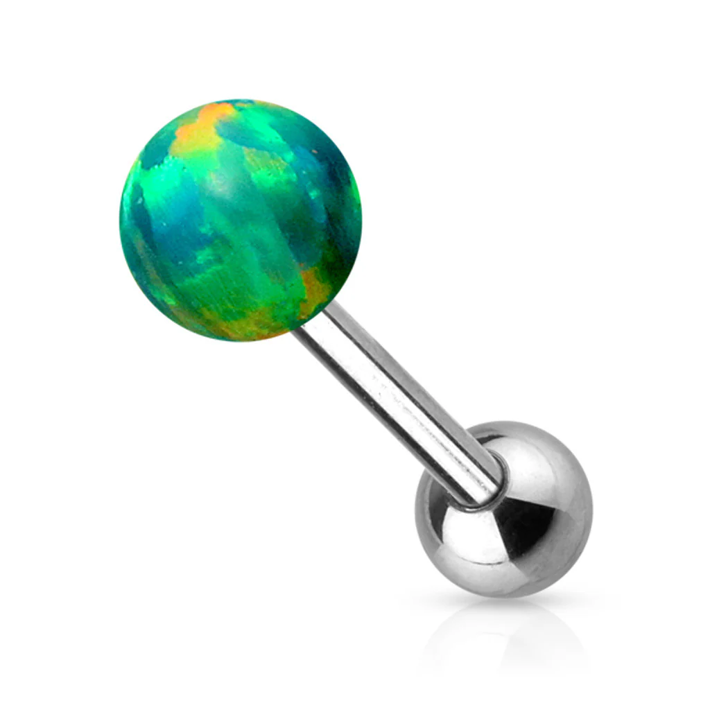 Opal Ball Internally Threaded Top Surgical Steel Tongue Ring - Image 4