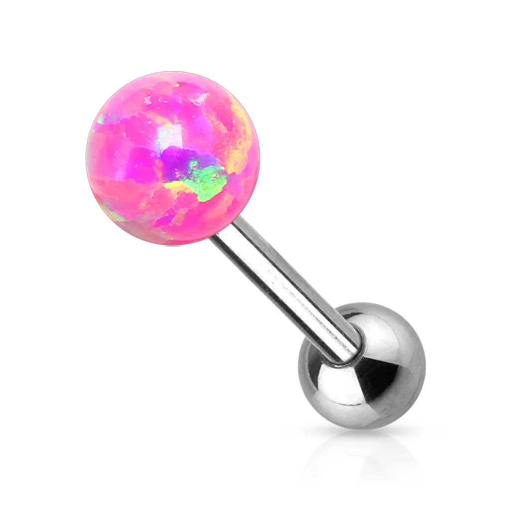Opal Ball Internally Threaded Top Surgical Steel Tongue Ring - Image 5