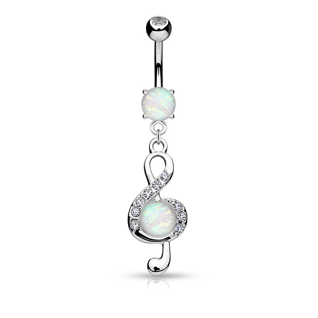 Opal CZ Clef Dangle Surgical Steel Belly Button Navel Rings - Image 4