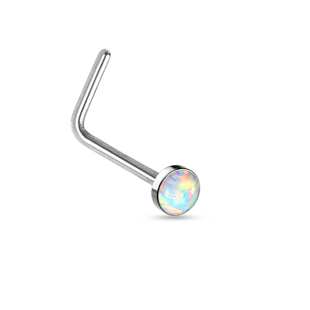 Value Pack 4 pcs Synthetic Opal Set "L" Bend Nose Stud Rings - Image 4