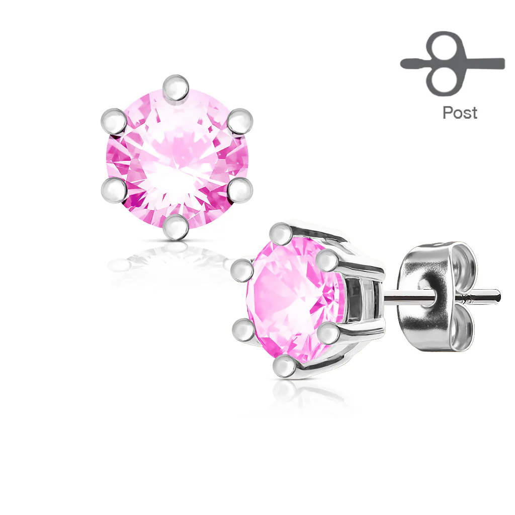 Pair of 6 Prong Set CZ 316L Surgical Steel Stud Earring - Image 4
