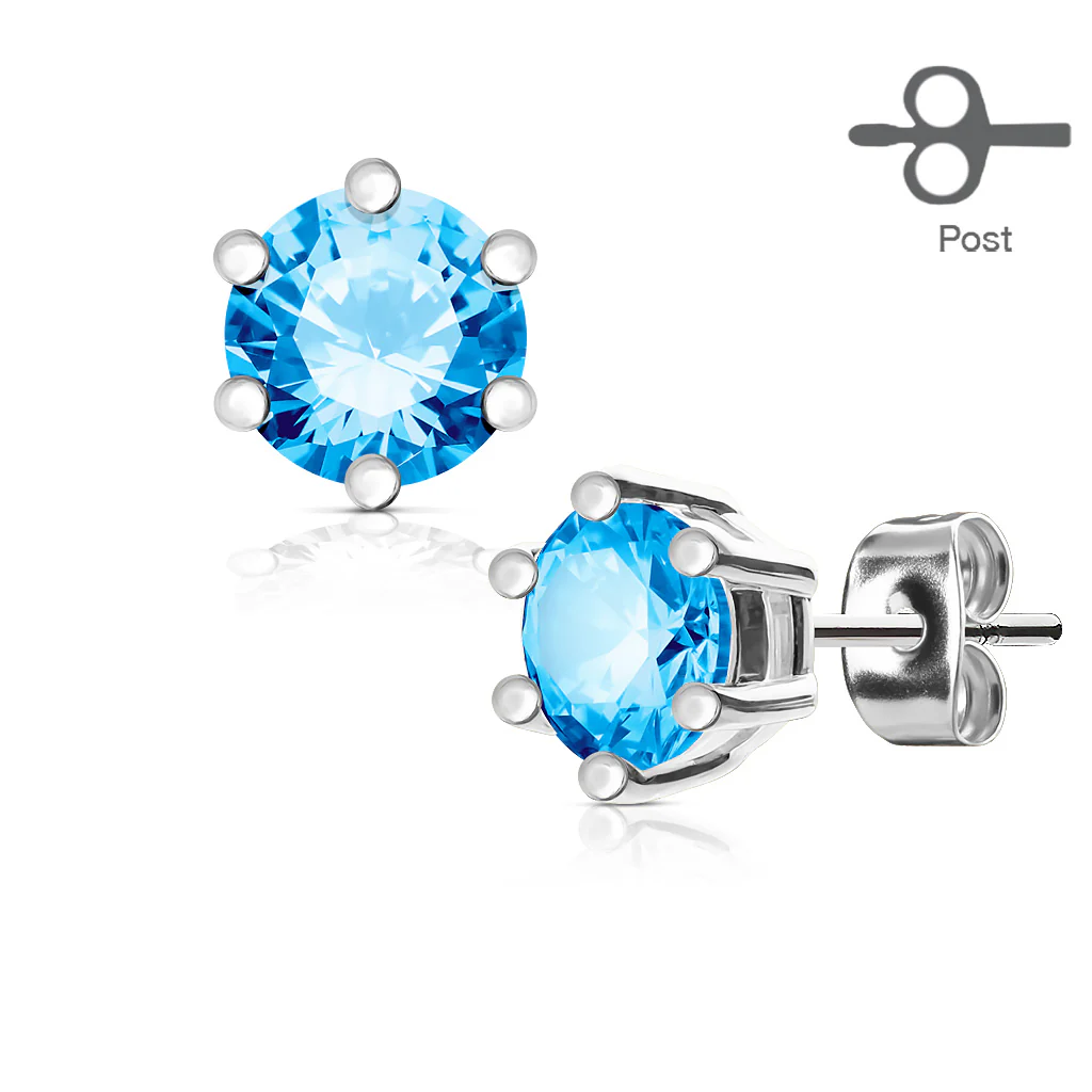 Pair of 6 Prong Set CZ 316L Surgical Steel Stud Earring - Image 5
