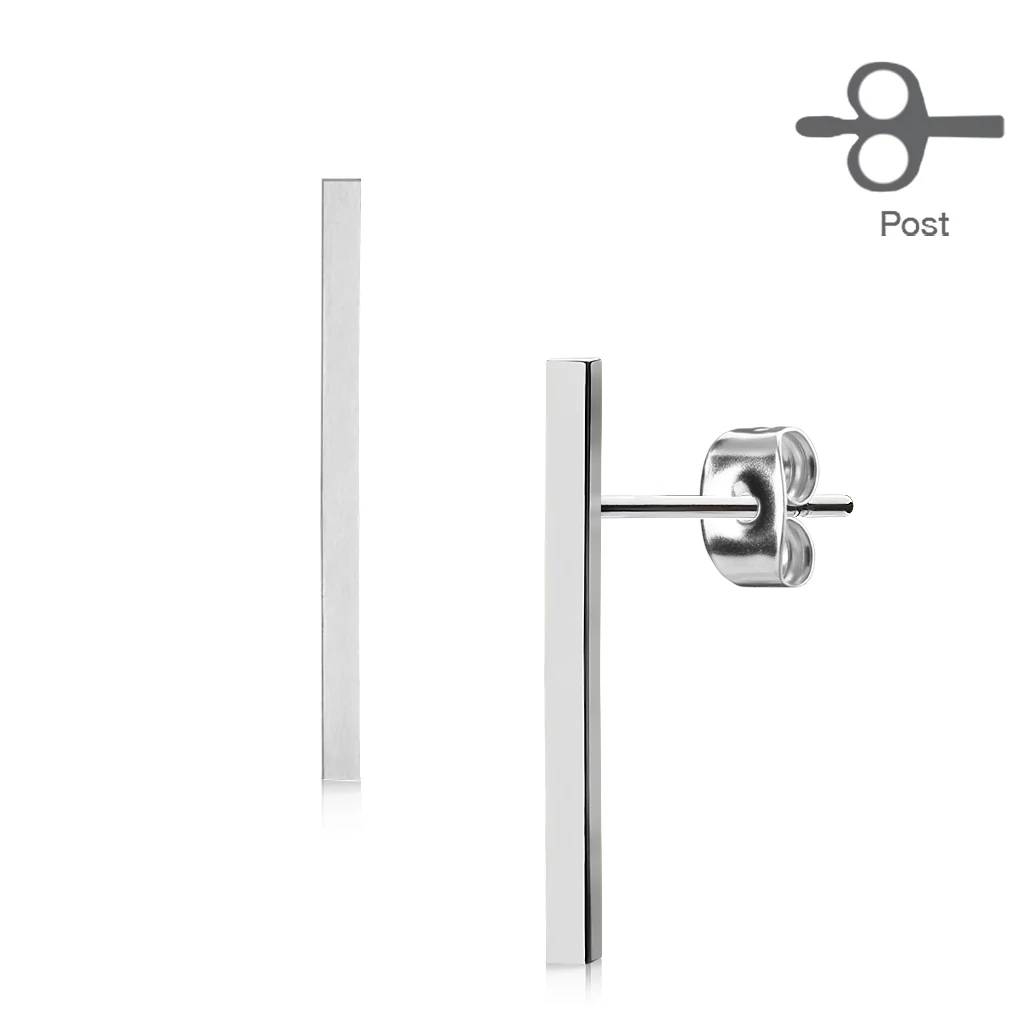 Pair of Plain Long Bar 316L Surgical Steel Stud Earring - Image 4