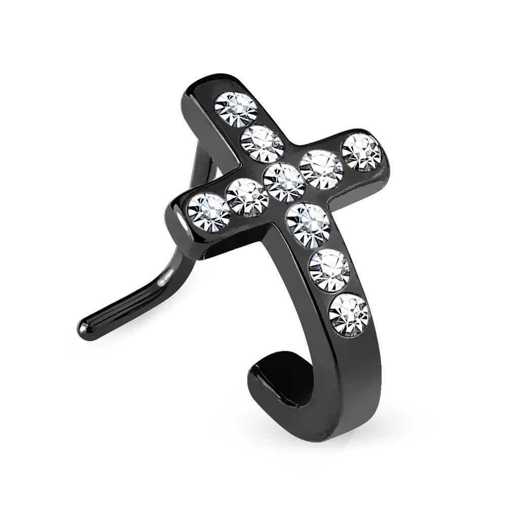 Pave Crystals Cross 316L Surgical Steel "L" Bend Nose Stud Rings - Image 4