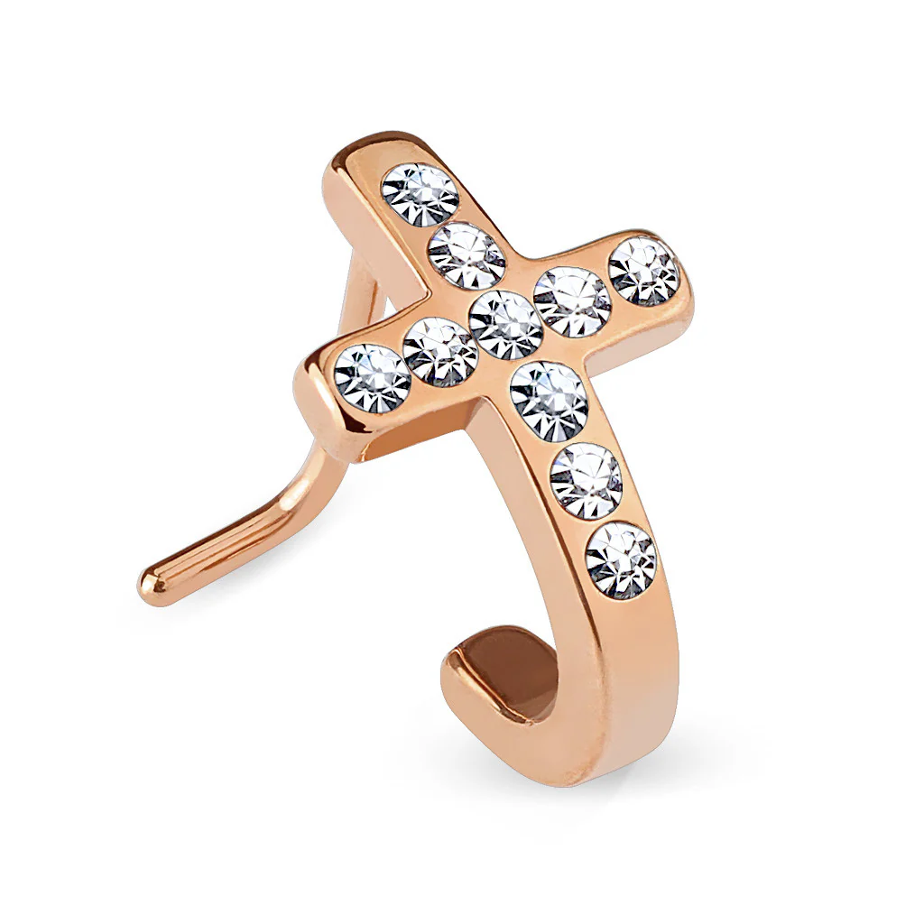 Pave Crystals Cross 316L Surgical Steel "L" Bend Nose Stud Rings - Image 5