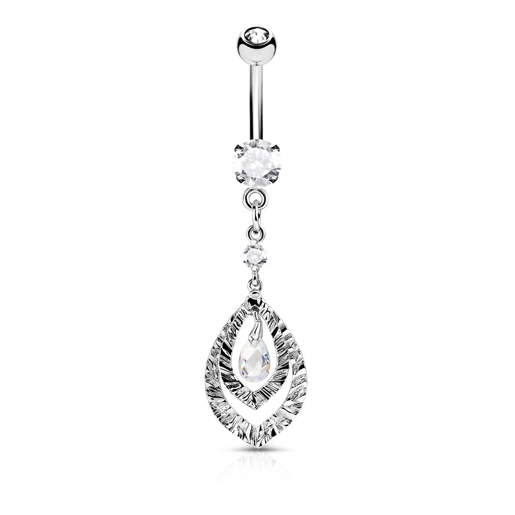 Pear CZ Dangle 316L Surgical Steel Belly Button Navel Rings - Image 3