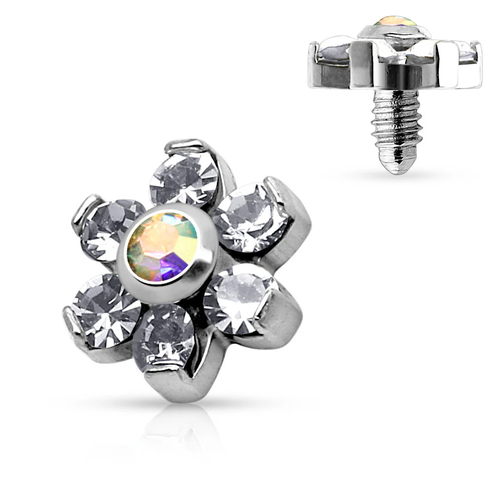 Prong Set Crystal Flower 316L Surgical Steel Dermal Anchor Top - Image 3
