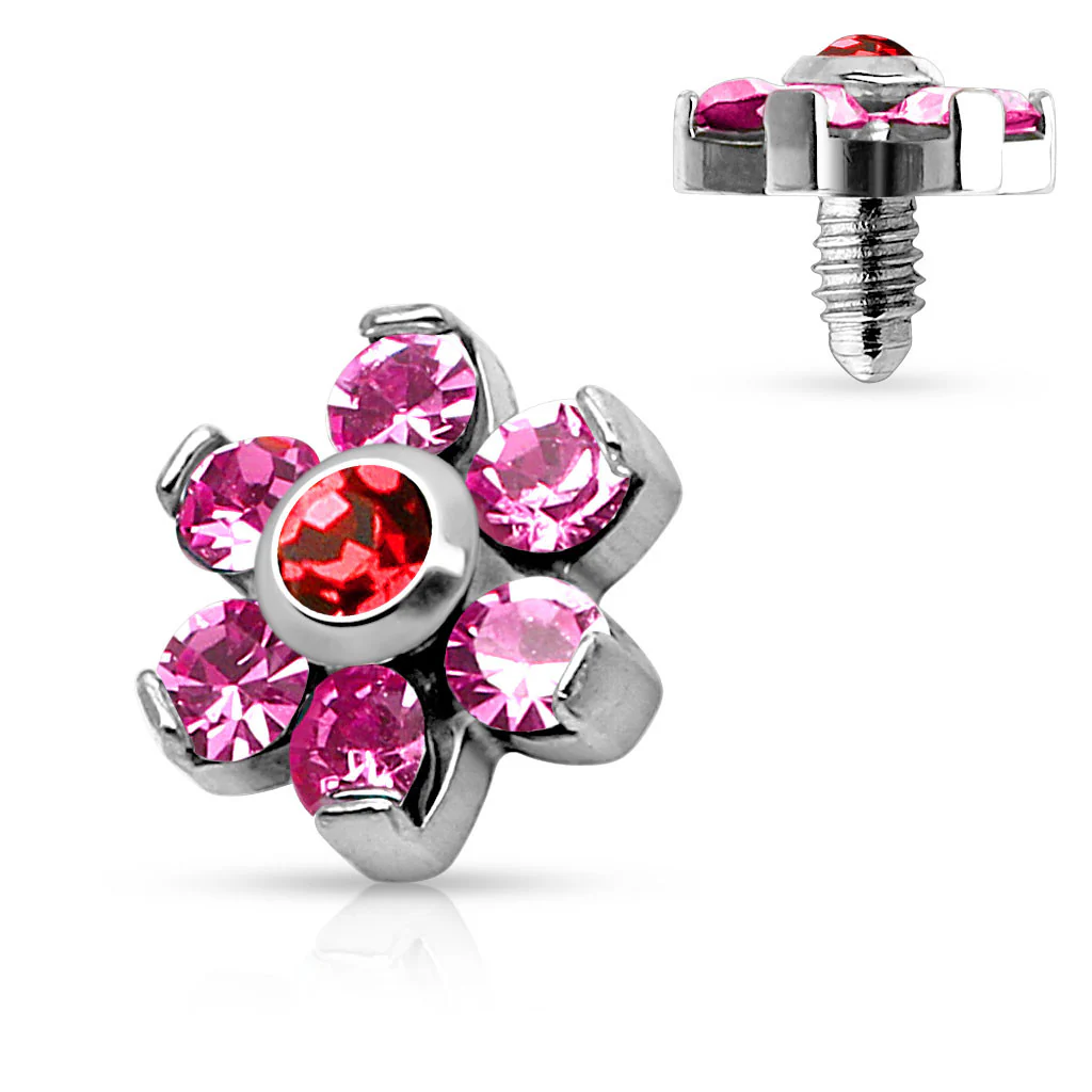 Prong Set Crystal Flower 316L Surgical Steel Dermal Anchor Top - Image 4