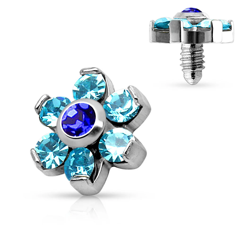 Prong Set Crystal Flower 316L Surgical Steel Dermal Anchor Top - Image 5