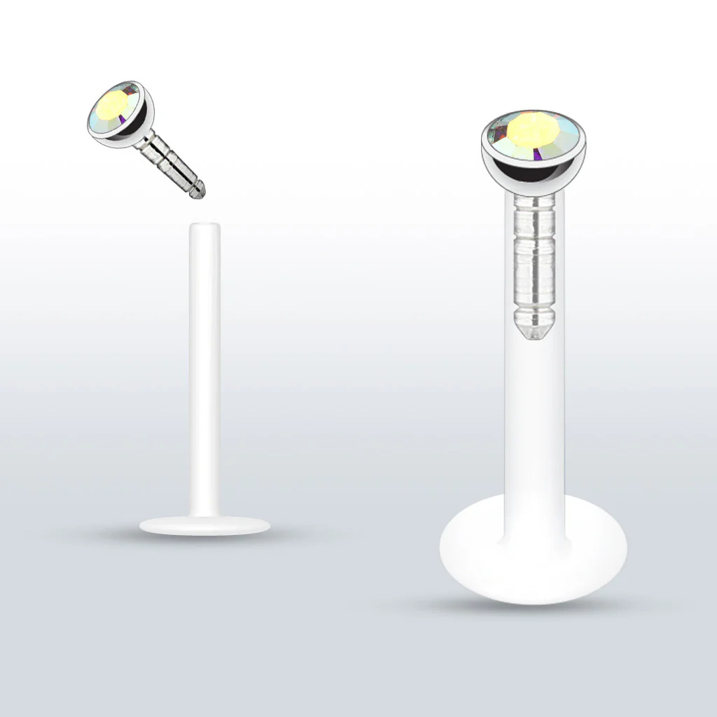 PTFE Flex Push-in Labret/Monroe W/Press Fit Gem Stone - Image 10