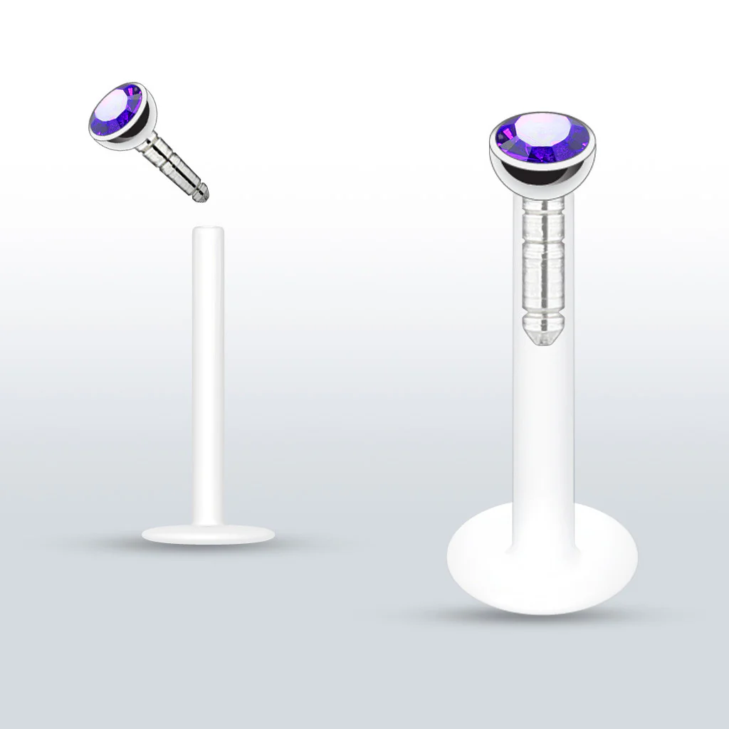 PTFE Flex Push-in Labret/Monroe W/Press Fit Gem Stone - Image 4