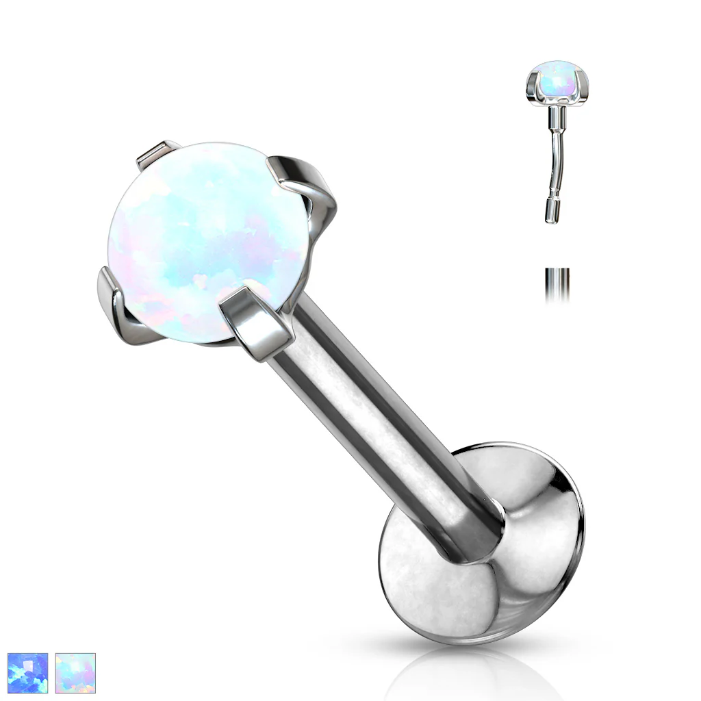 Push In Prong Set Opal Top Threadless Stud For Lip Labret Ear Cartilage Helix 20G - Image 3