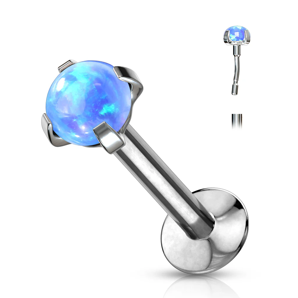 Push In Prong Set Opal Top Threadless Stud For Lip Labret Ear Cartilage Helix 20G - Image 4