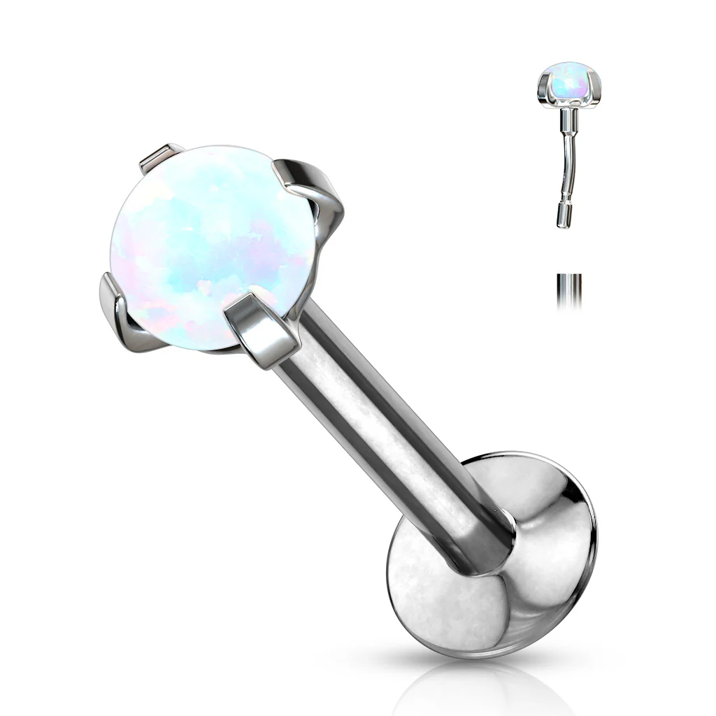 Push In Prong Set Opal Top Threadless Stud For Lip Labret Ear Cartilage Helix 20G - Image 5