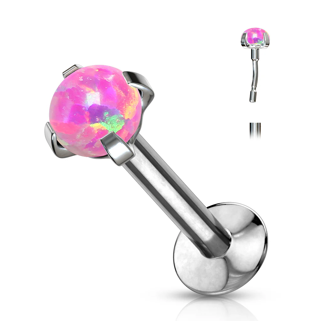 Push In Prong Set Opal Top Threadless Stud For Lip Labret Ear Cartilage Helix 20G - Image 6