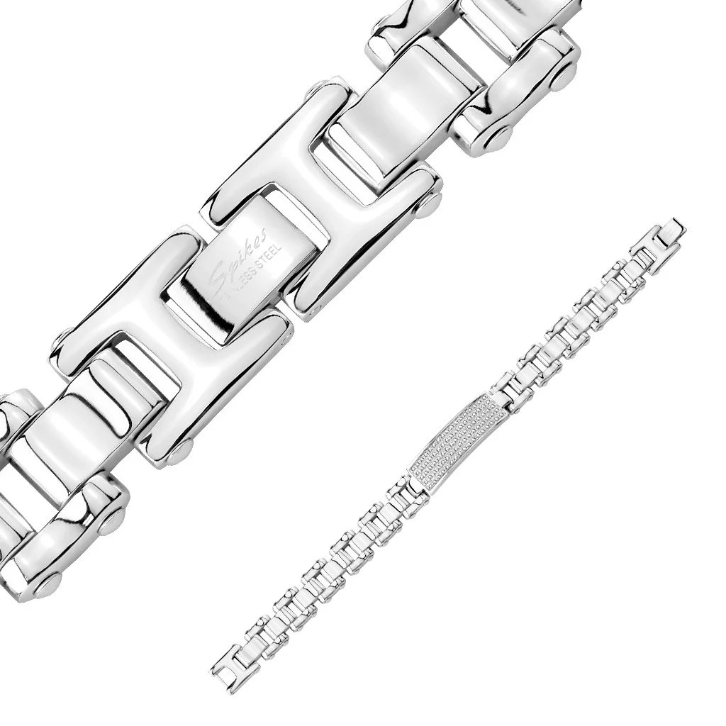 Stainless Steel Bracelet with Gem Paved Plate - Image 3
