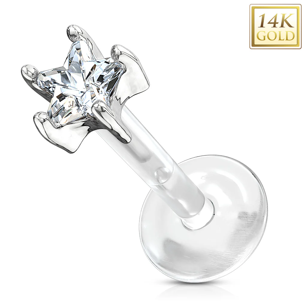 14K Solid Gold Star CZ PTFE Flex Shaft Labret Monroe Cartilage - Image 4